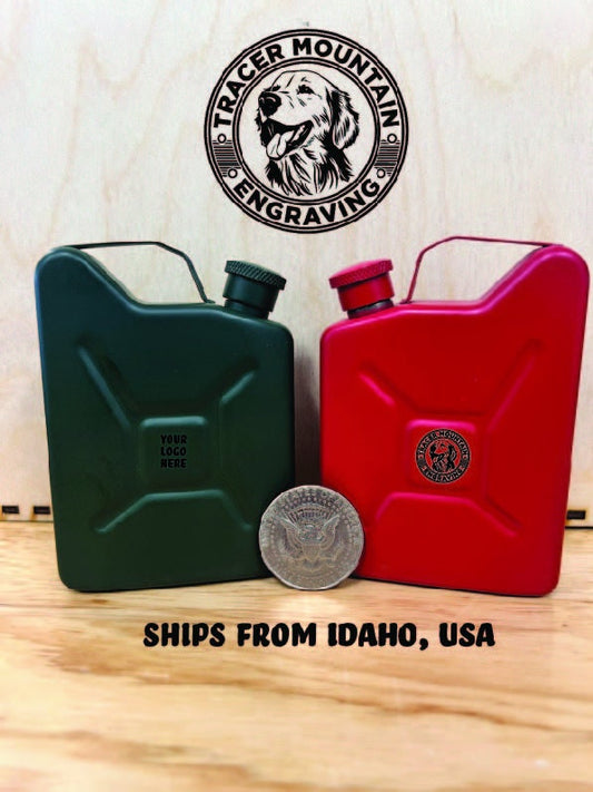 Personalized NATO Style Fuel Can/Jerry Can Flask - 5oz Blank - Fuel Red or NATO Green